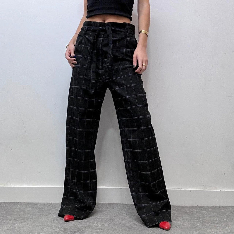 wide leg oversized checked suit trousers