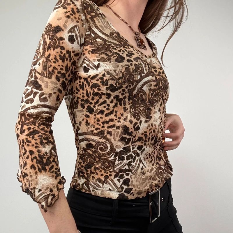 Leopard Print Y2K Baby Tee