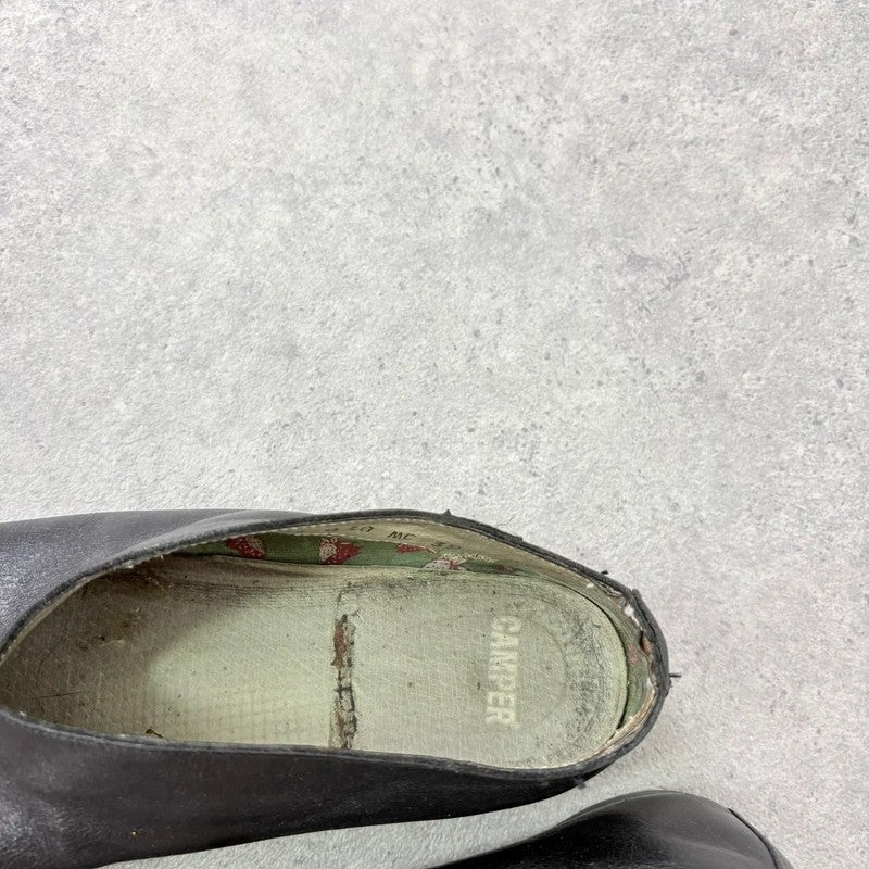 Black leather camper ballet flats