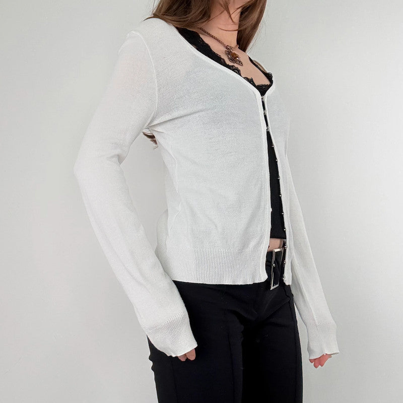 white cotton knit hook and eye cardigan