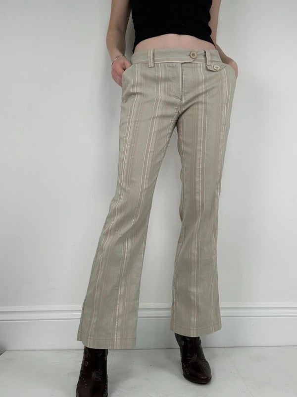 Pinstripe cream cargo flare vintage trousers