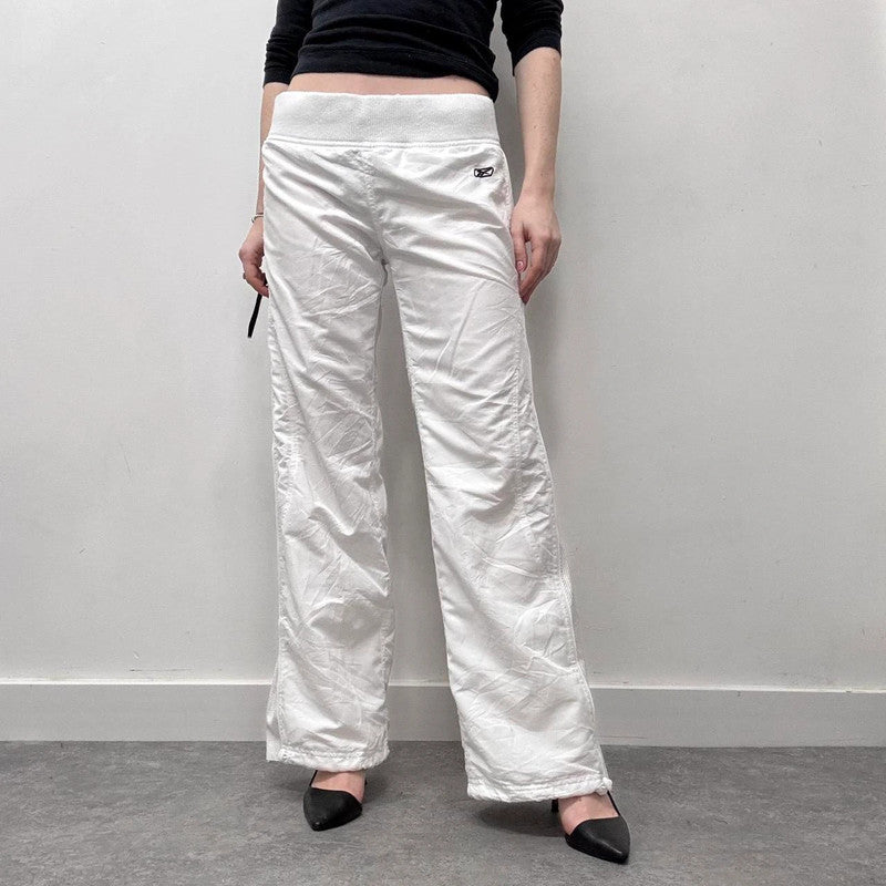 white flared wide leg trackies