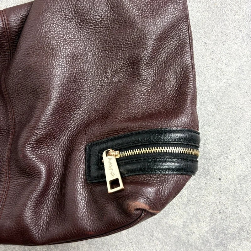 Leather slouchy zipper hobo shoulder bag