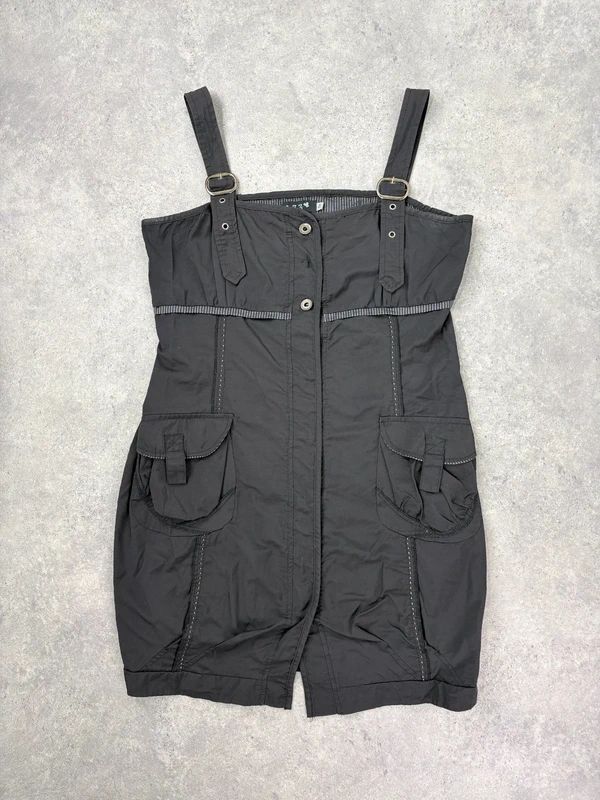 black grunge utility stuctured midi dress