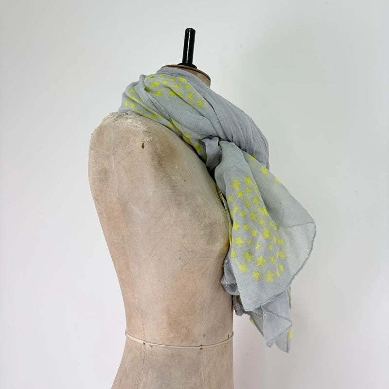 Sheer grey cotton shawl boho patchwork scarf