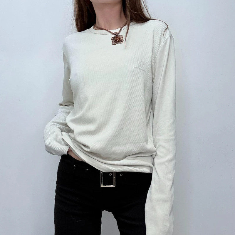 white ribbed versace long sleeve t-shirt