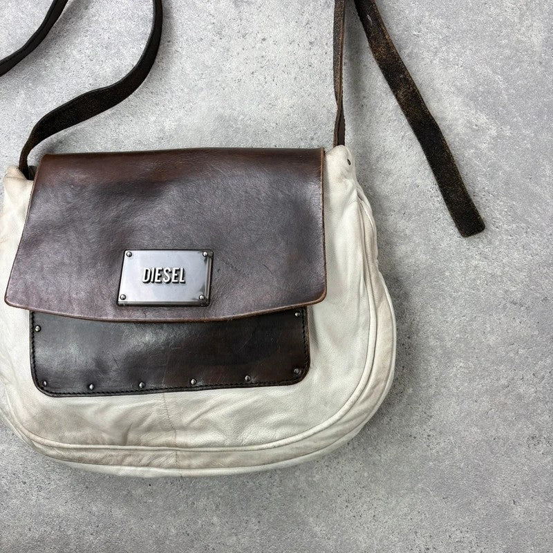 Distressed diesel leather slouchy messenger bag