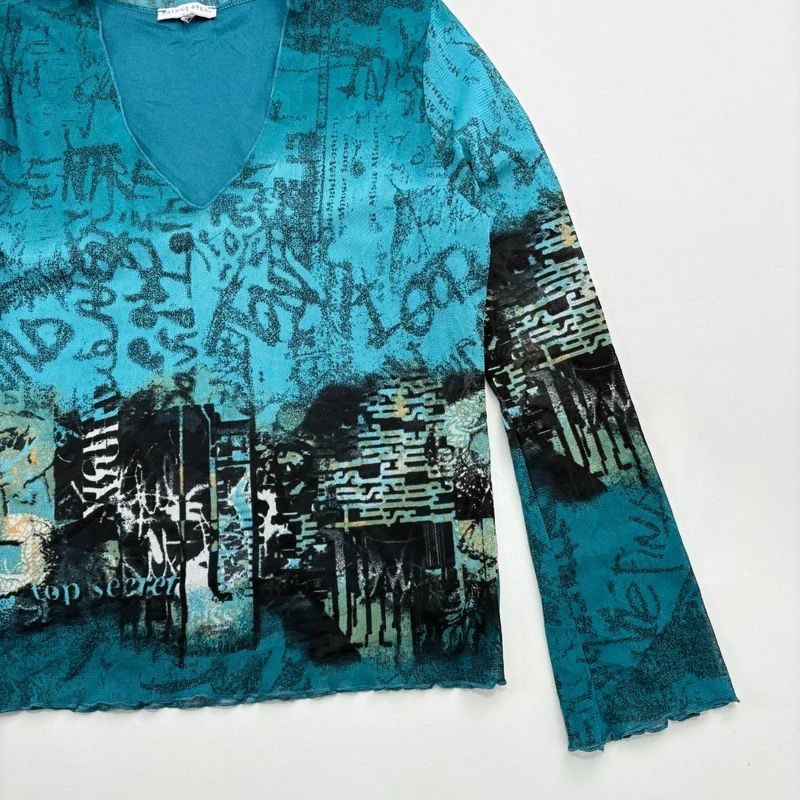 Graphic printed Grunge Mesh Top