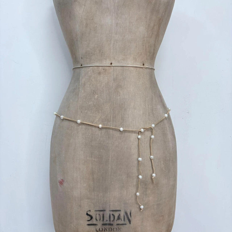 tan suede pearl wrap waist beads