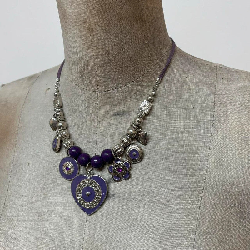 chunky boho beaded charm necklace