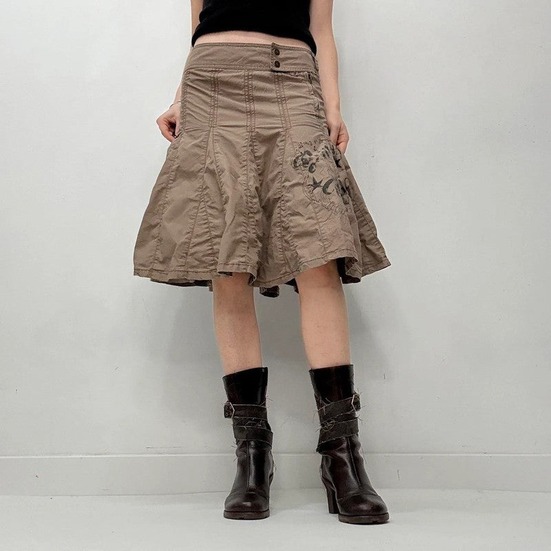 brown flared grunge utility skirt