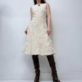 distressed cream midi dress