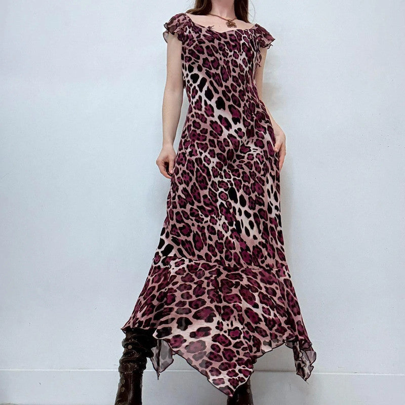 bias cut flutter leopard print dress