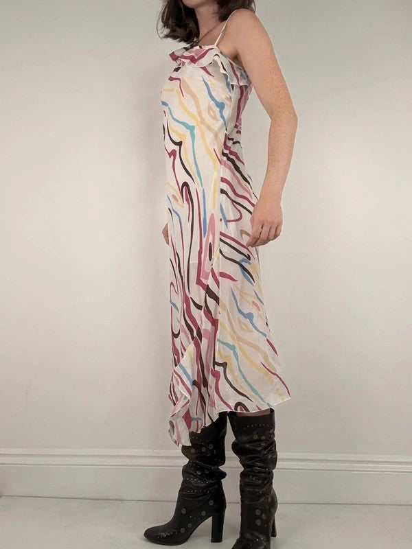 Ruffle multicoloured layered abstract asymmetrical dress
