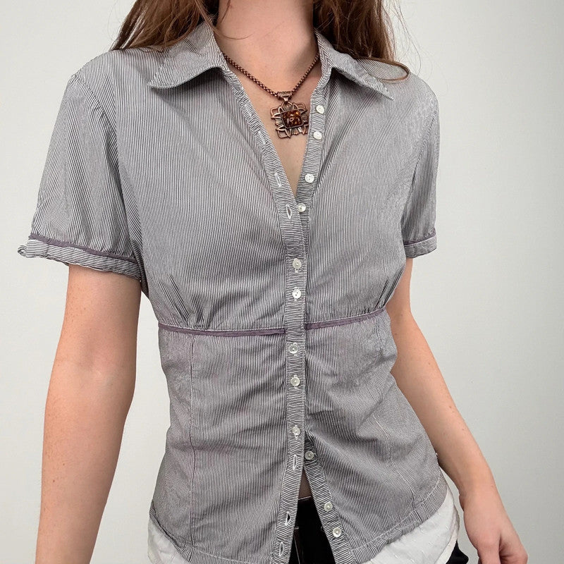 layered pinstripe short sleeve shirt