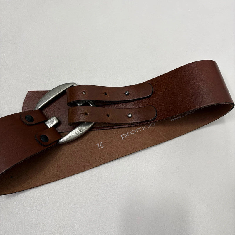 brown leather chunky buckl belt
