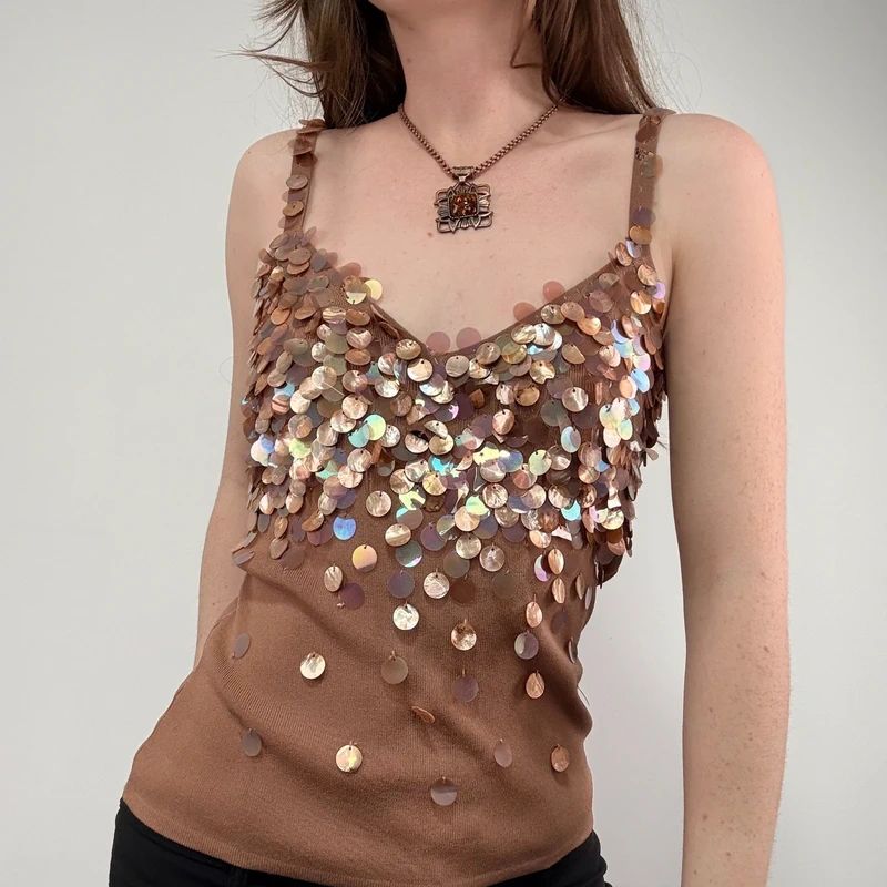 tan mother of pearl disc beadee vest