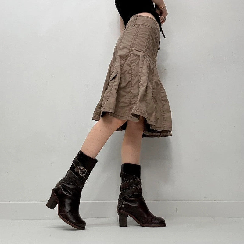 brown flared grunge utility skirt