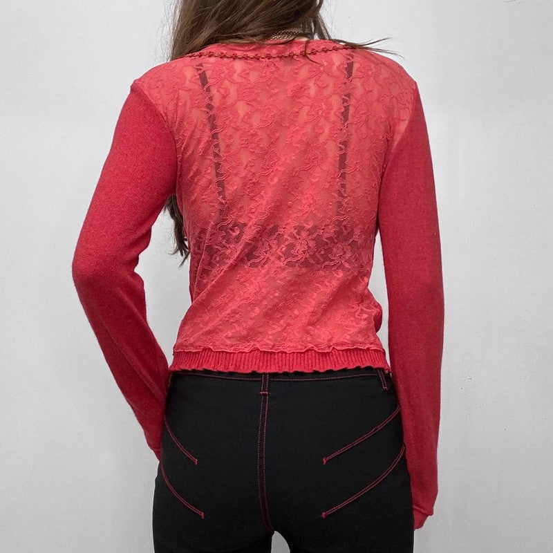 red lace knit cardigan