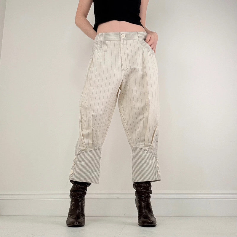 pleated pinstripe cropped cuffed trousers