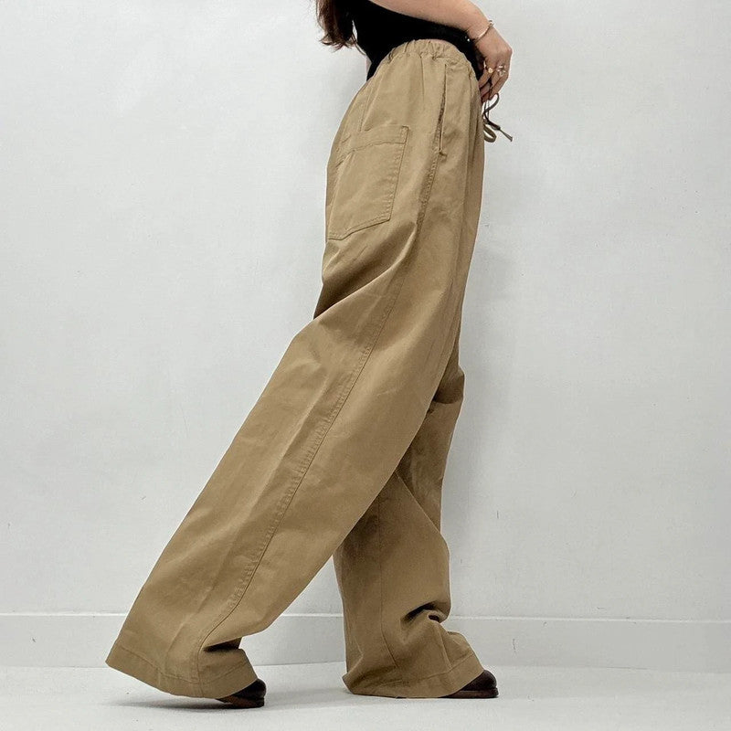 oversized baggy drawstring khaki brown trousers