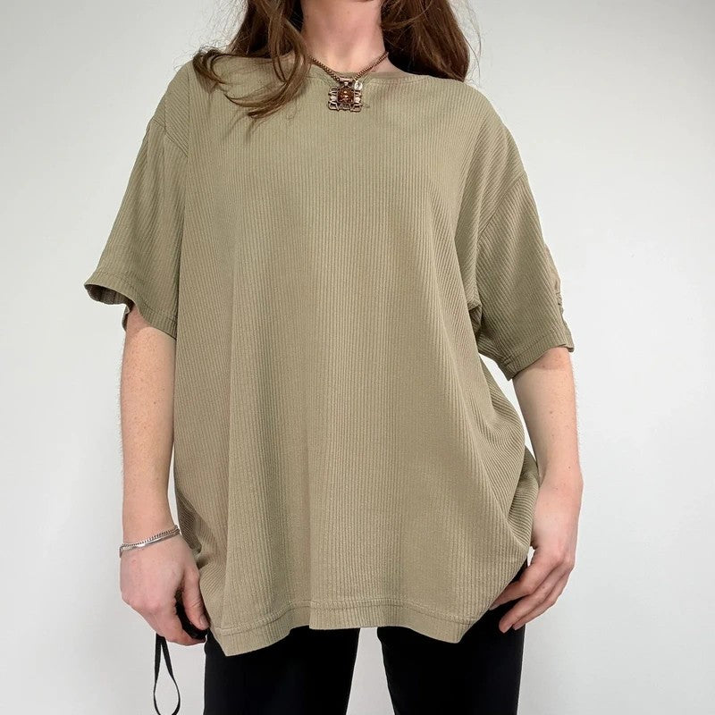 oversized khaki ribbed military t-shirt