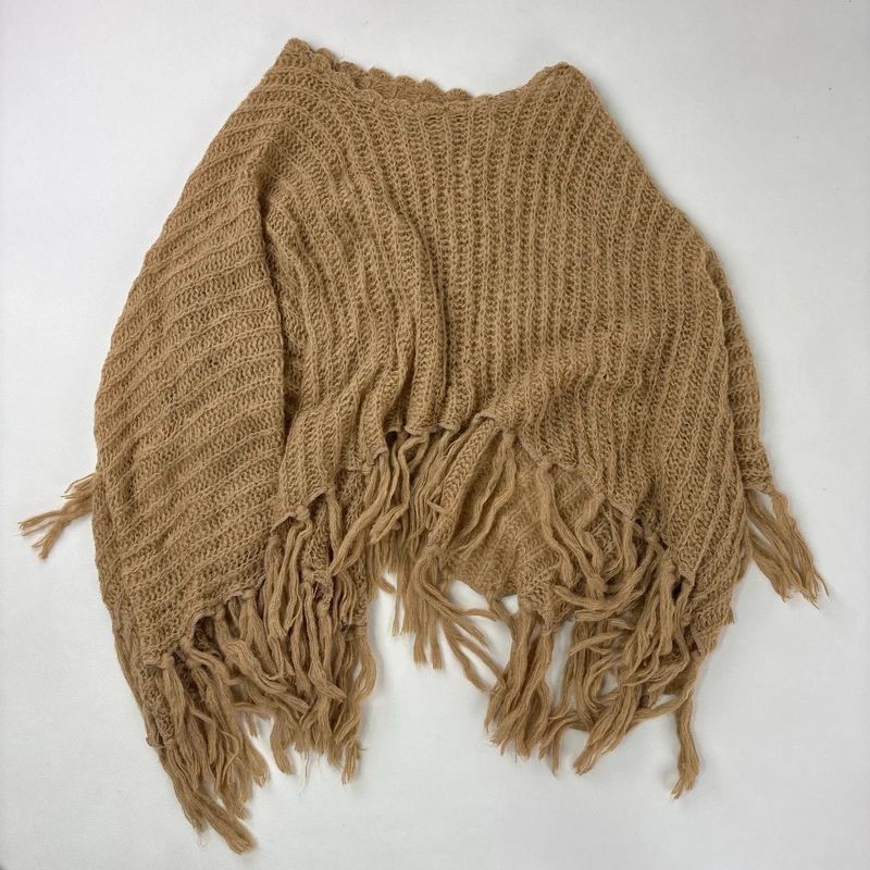 tan sheer knit crochet poncho