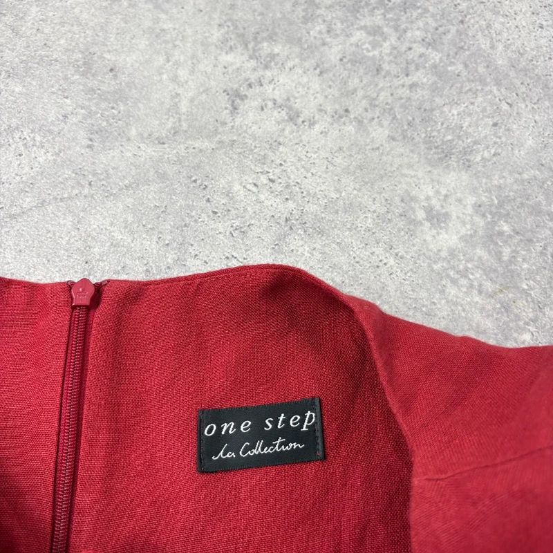 red linen flared fitted slit blouse top