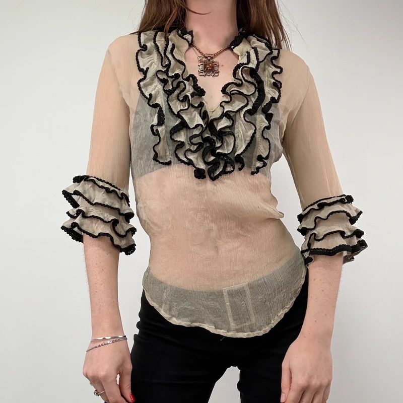 Lace Silk Ruffle Blouse