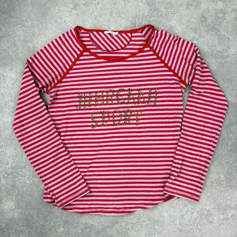 pink and red striped long sleeve Marella t-shirt