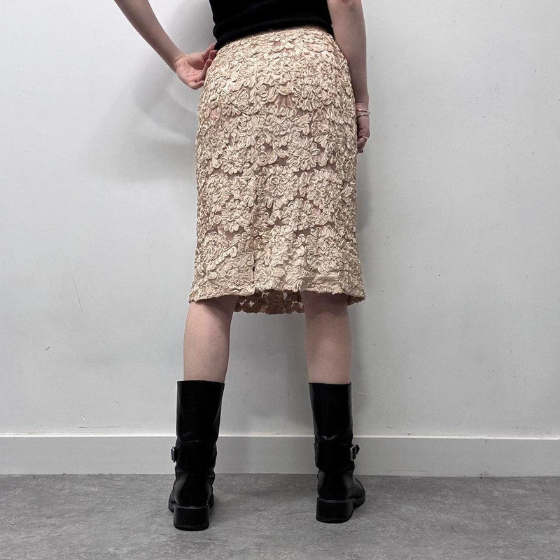 cream lace coquette midi skirt