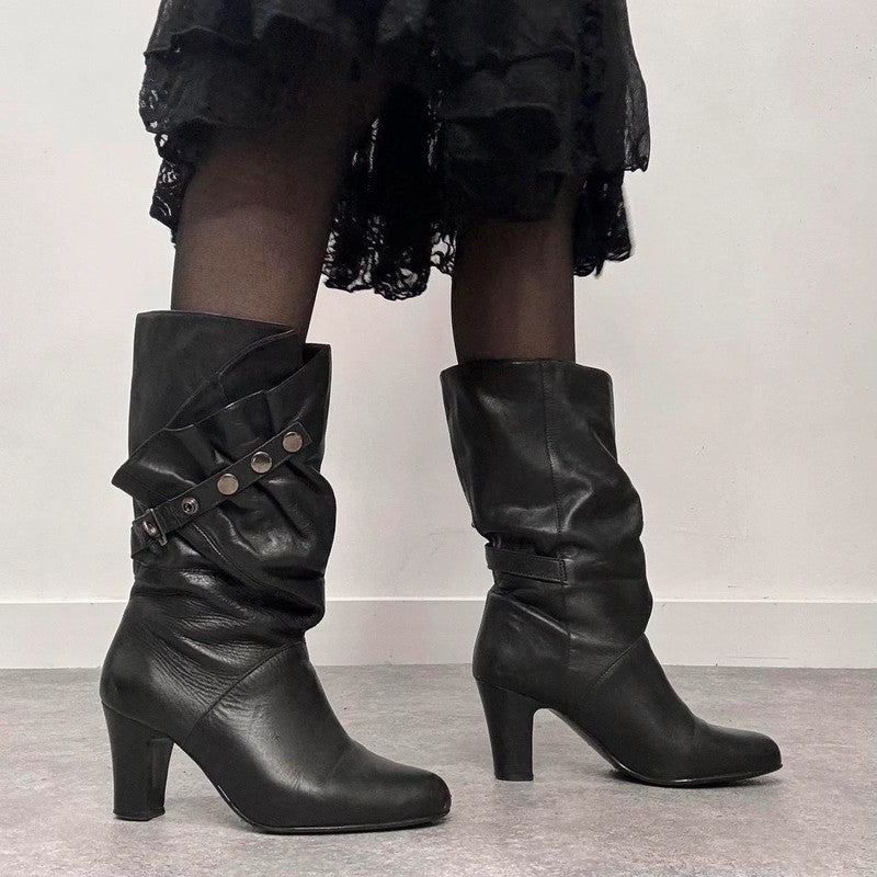 black leather studded boots