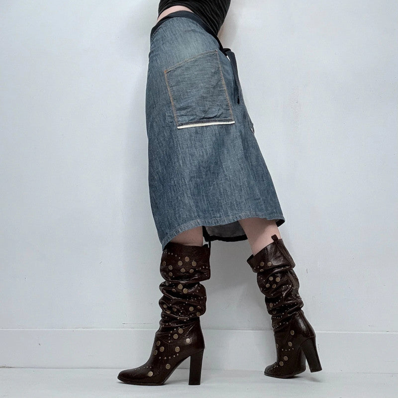 denim slit wrap skirt