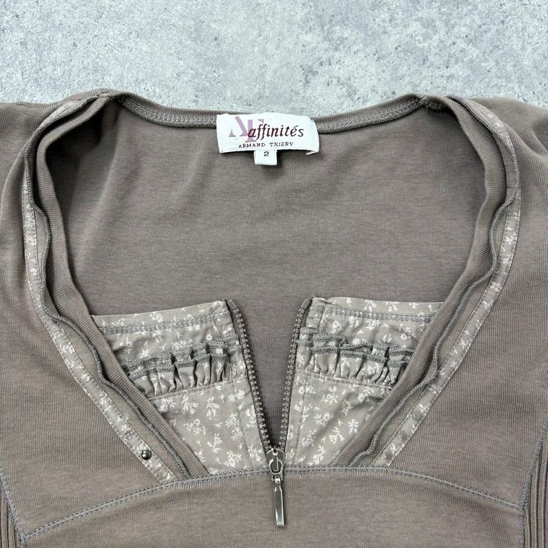 khaki cotton 3/4 length sleeve t-shirt