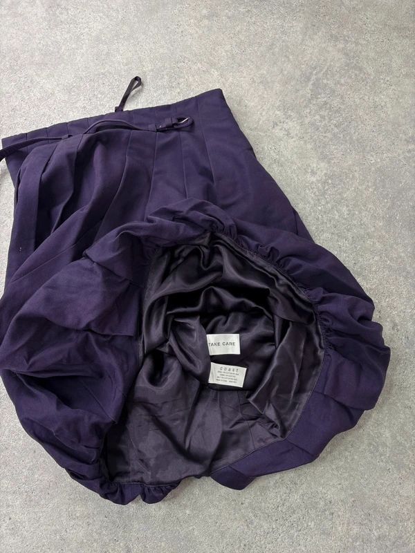 pleated puff balloon purple midi silk cotton skirt