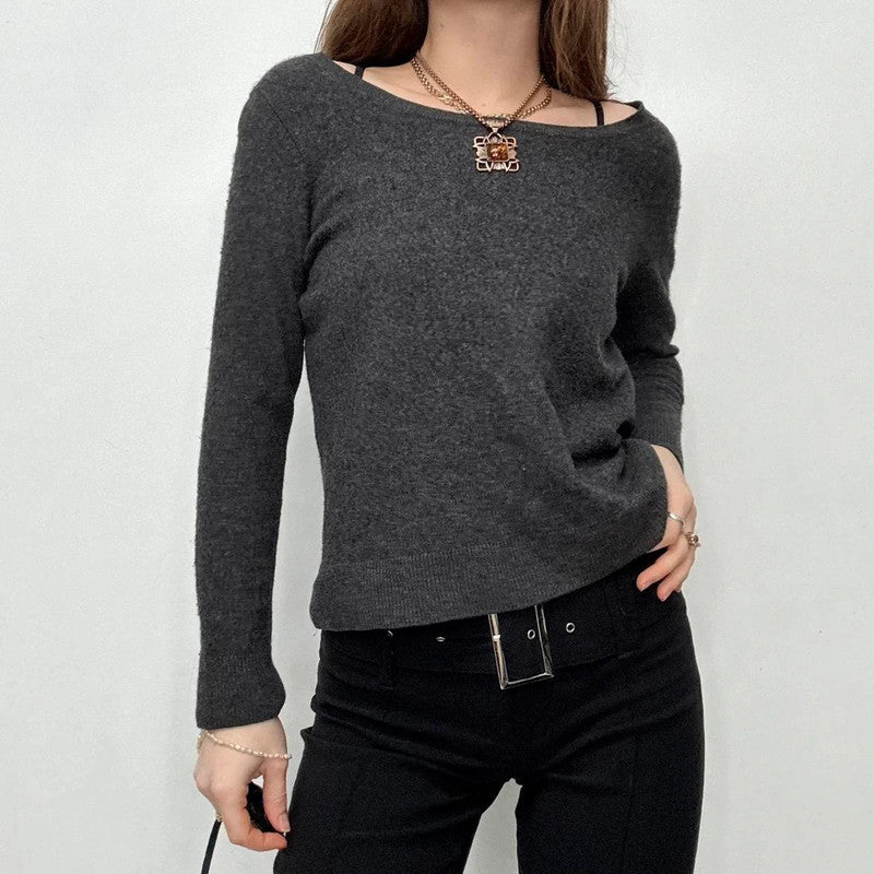 grey cashmere wide neck jumper