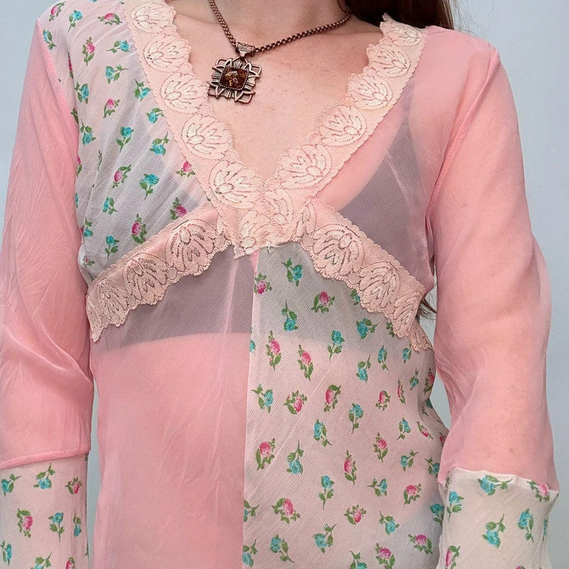 pastel pink flutter flared boho hippie shirt