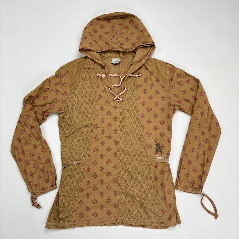 tan khaki printed cotton shirt
