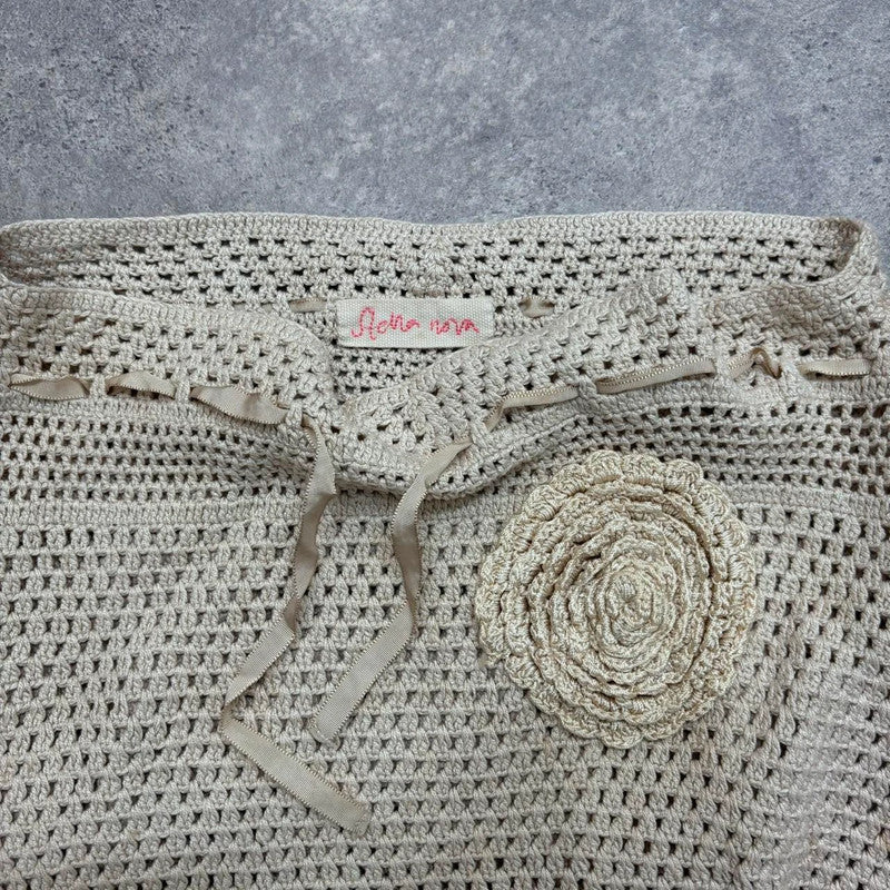 cream crochet lace sheer midi skirt