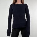 chunky navy knitted slash neck fisherman rib jumper
