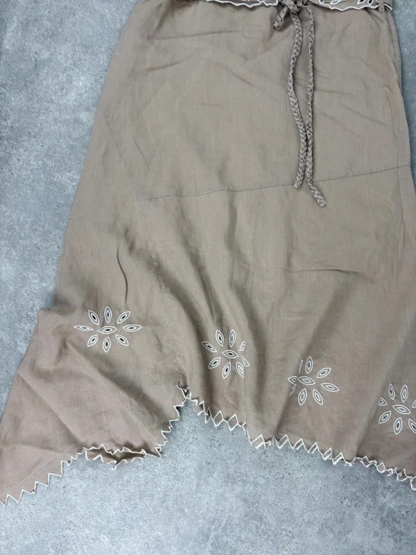 Beige linen boho western asymmetrical flared maxi skirt