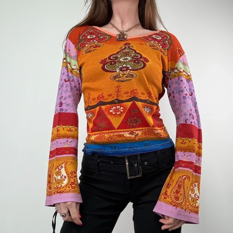 Paisley Flared Sleeve Hippie T-Shirt