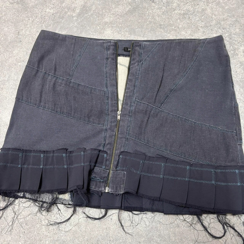 distressed grunge pleated denim mini skirt