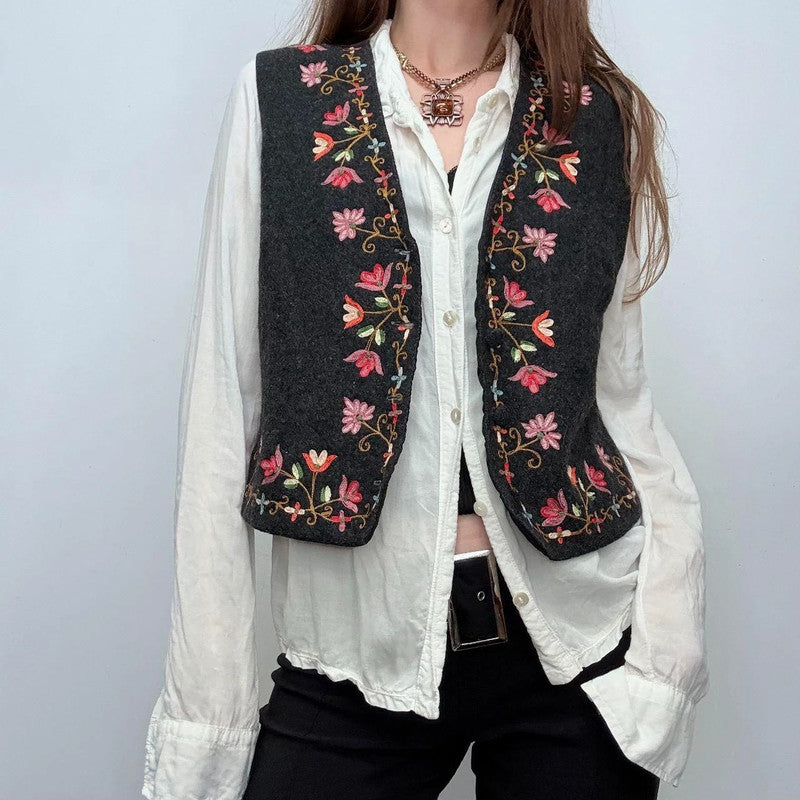 floral embroidered boho waistcoat