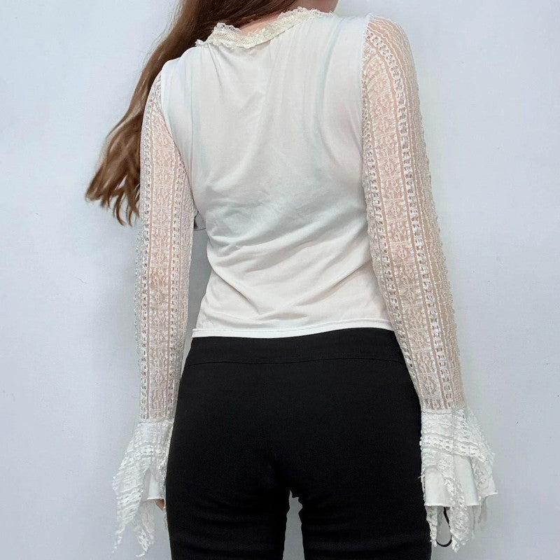 cream lace flared coquette shirt