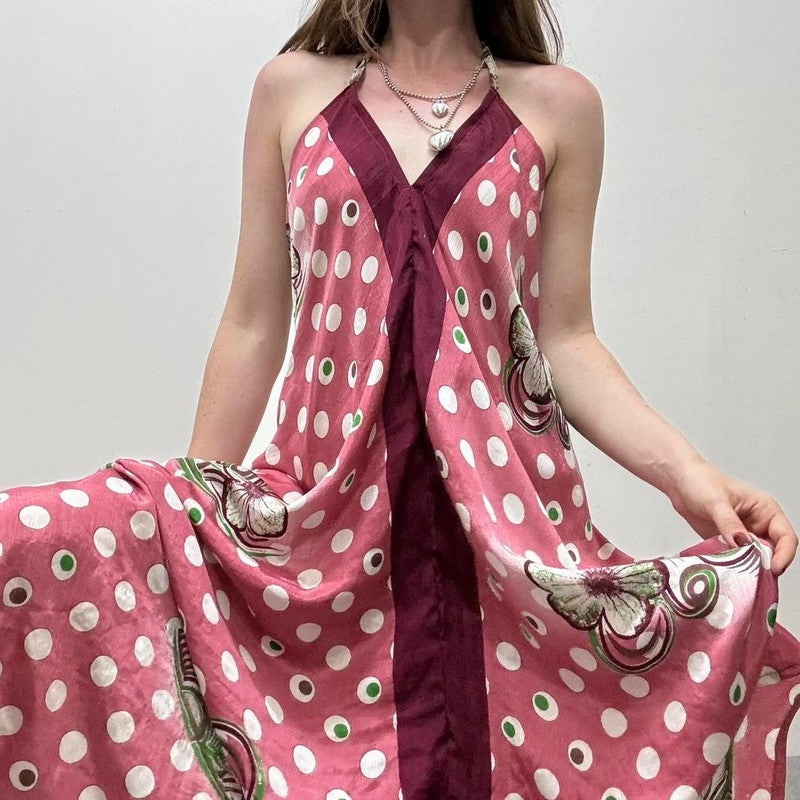 patterned flare silk handkerchief dress