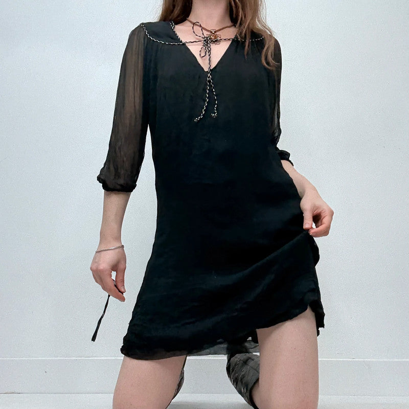 black crinkle mini dress