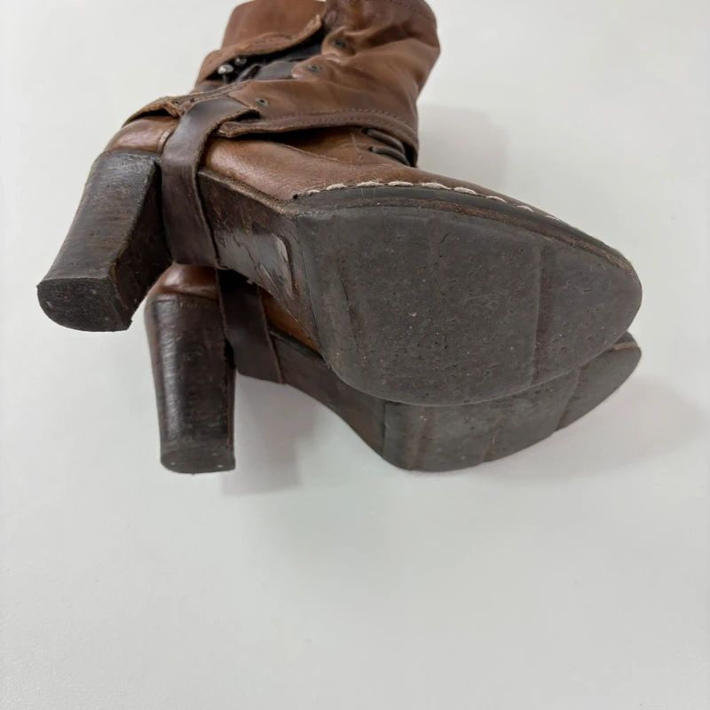 tan leather buckle gothic steampunk military boots