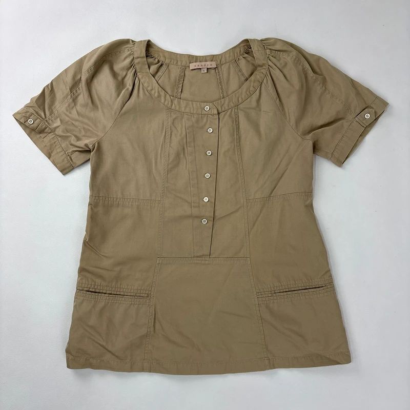tan Sandro cotton canvas chore shirt