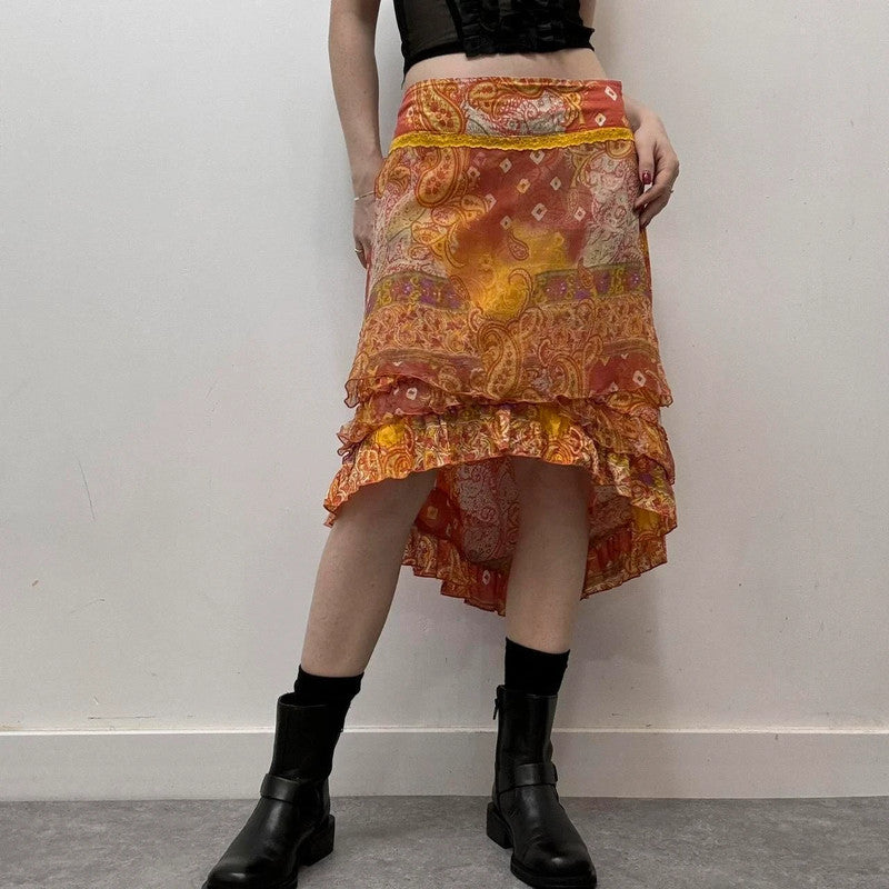 Y2K fairy paisley midi skirt